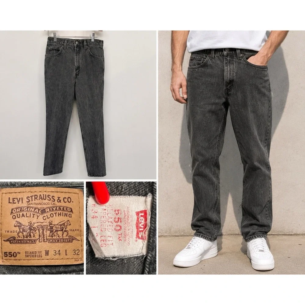 Levi Strauss Size34 (1996) 550 Washed Black Vintage Denim Jeans Orange Tab